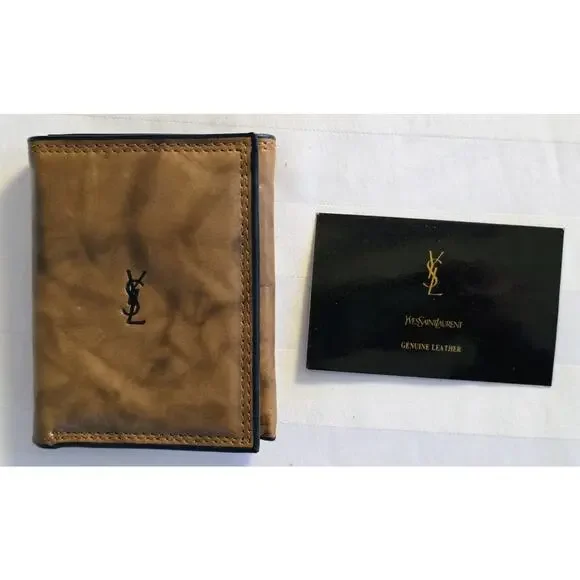 Vintage Yves Saint Laurent YSL Leather Trifold Wallet Tan w Tag